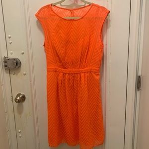 J Crew Neon Orange Chiffon Zigzag Dress